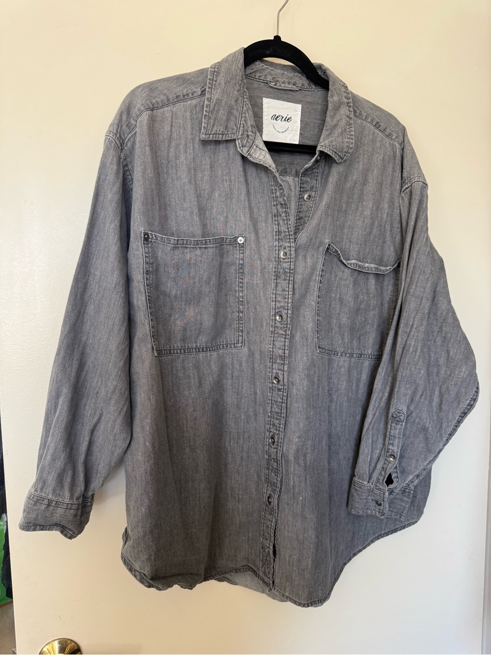 Aerie Good Day Shirt Washed Gray Denim Button-Up Shirt in Large